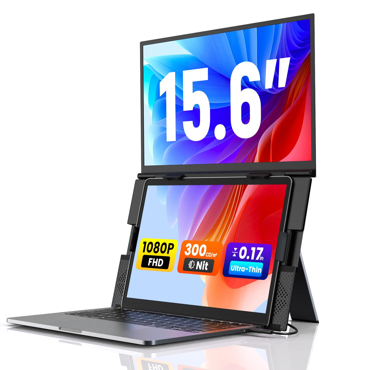 15.6" Laptop Screen Extender, 1080P FHD Ultra-Slim Triple Portable Monitor