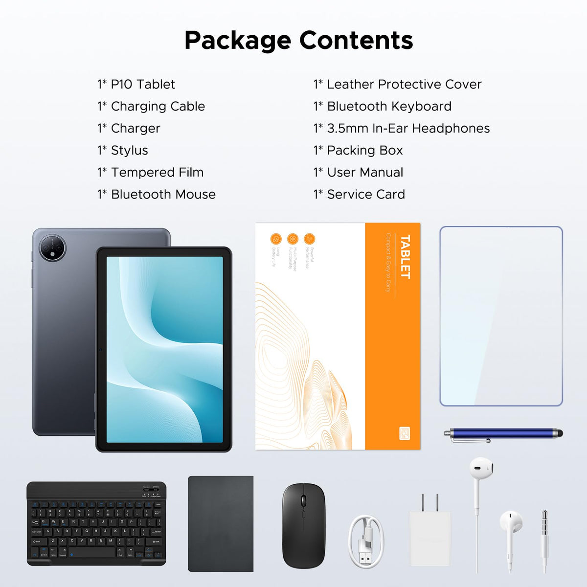 P10 Android 16 Tablet, 10 Inch Tablet, 48GB RAM+128GB ROM/2TB TF, Gemini AI, 90Hz Display, 7000mAh, OTG, 5G WiFi, Face ID, OTG, GPS, 3.5mm Jack, Widevine L1, Tablets with Keyboard