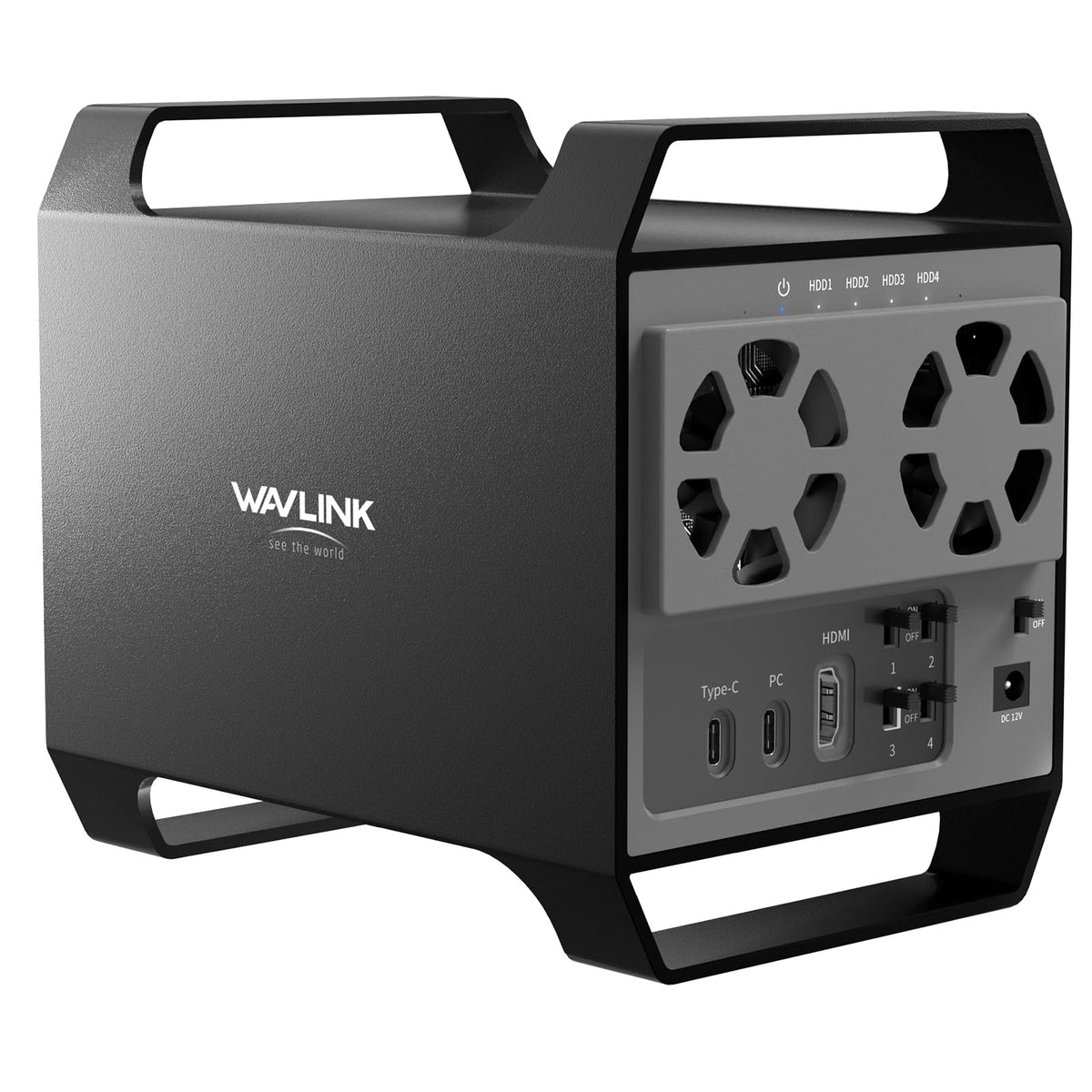 WAVLINK 4-Bay Hard Drive Enclosure for 3.5" and 2.5'' SATA HDD/SSD Featuring 10Gbps USB-C 3.2, Max 128TB Capacity, Built-in Temp-Controlled Cooling Fans, 4K HDMI Stunning Video Output, Aluminum Shell