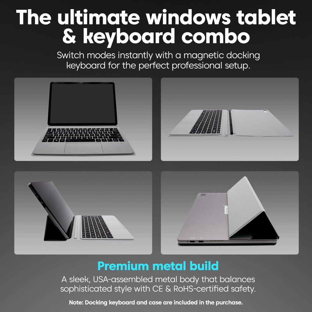 Fusion5 2 in 1 Laptop, Windows 11 Tablet with Keyboard - Built in USA, 12" 2K Touchscreen, Intel 15th Gen Quad-Core CPU, 16GB DDR5 RAM, 512GB SSD, 12 Inch Windows Tablet PC with Built-in Cooling Fan