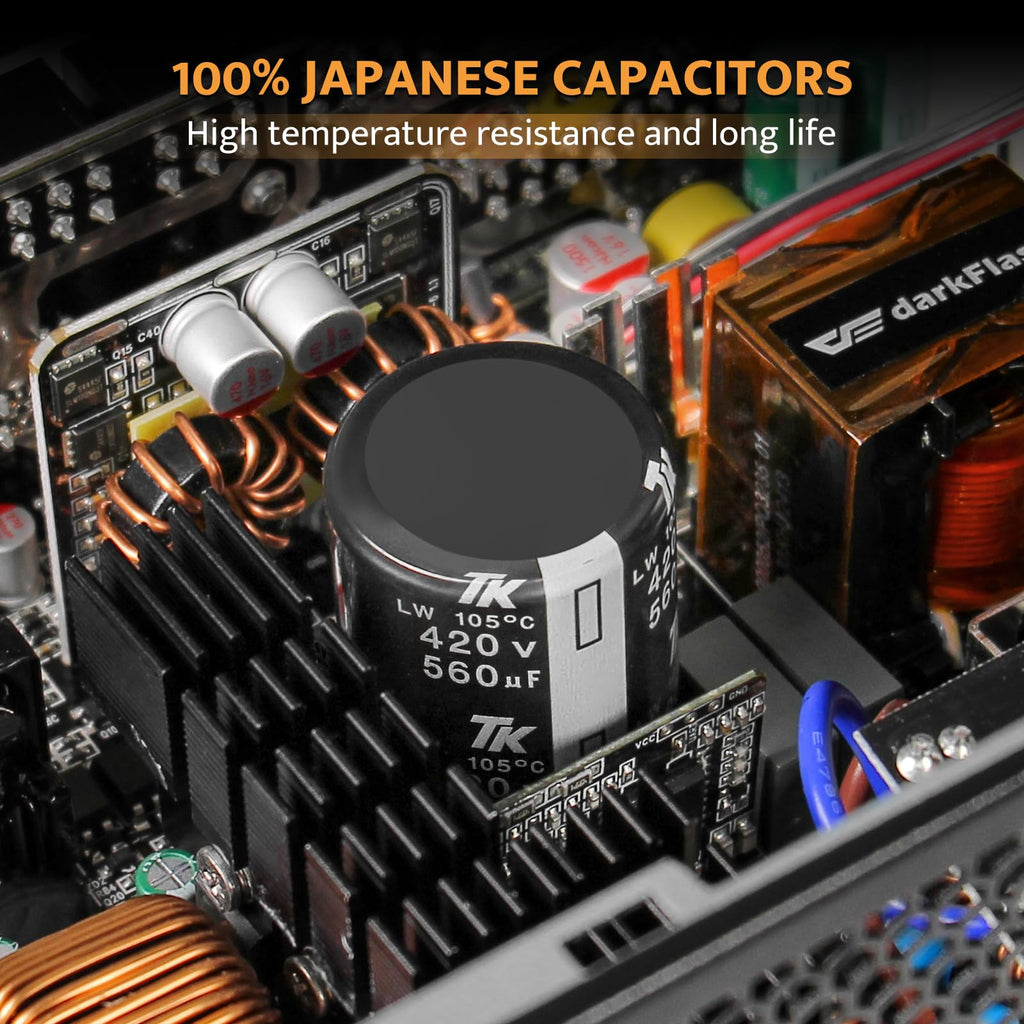 darkFlash PMT1250 Fully Modular Power Supply ATX 3.1& PCIe 5.1 Ready, 12VHPWR Cable Included, 100% Japanese 105°C Capacitors, 80 Plus Gold Gaming PSU, Compact 150mm Size, 5 Year Warranty(Black)