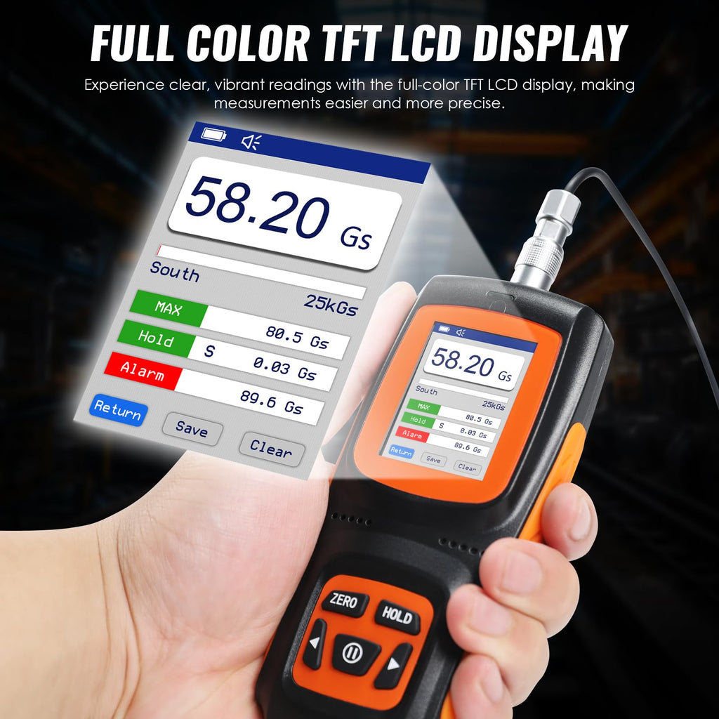 Gauss Meter, ±2% Accuracy Magnetometer, High Precision Industrial 0-2500mT Tesla Meter, Rechargeable Gaussmeter with Hall Probe, EMI & Surface Magnetic Field Tester, Data Storage