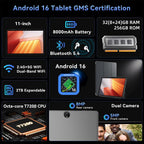 11 inch Tablet with Keyboard - Android 16 Tablet with 32GB+256GB+2TB Expand