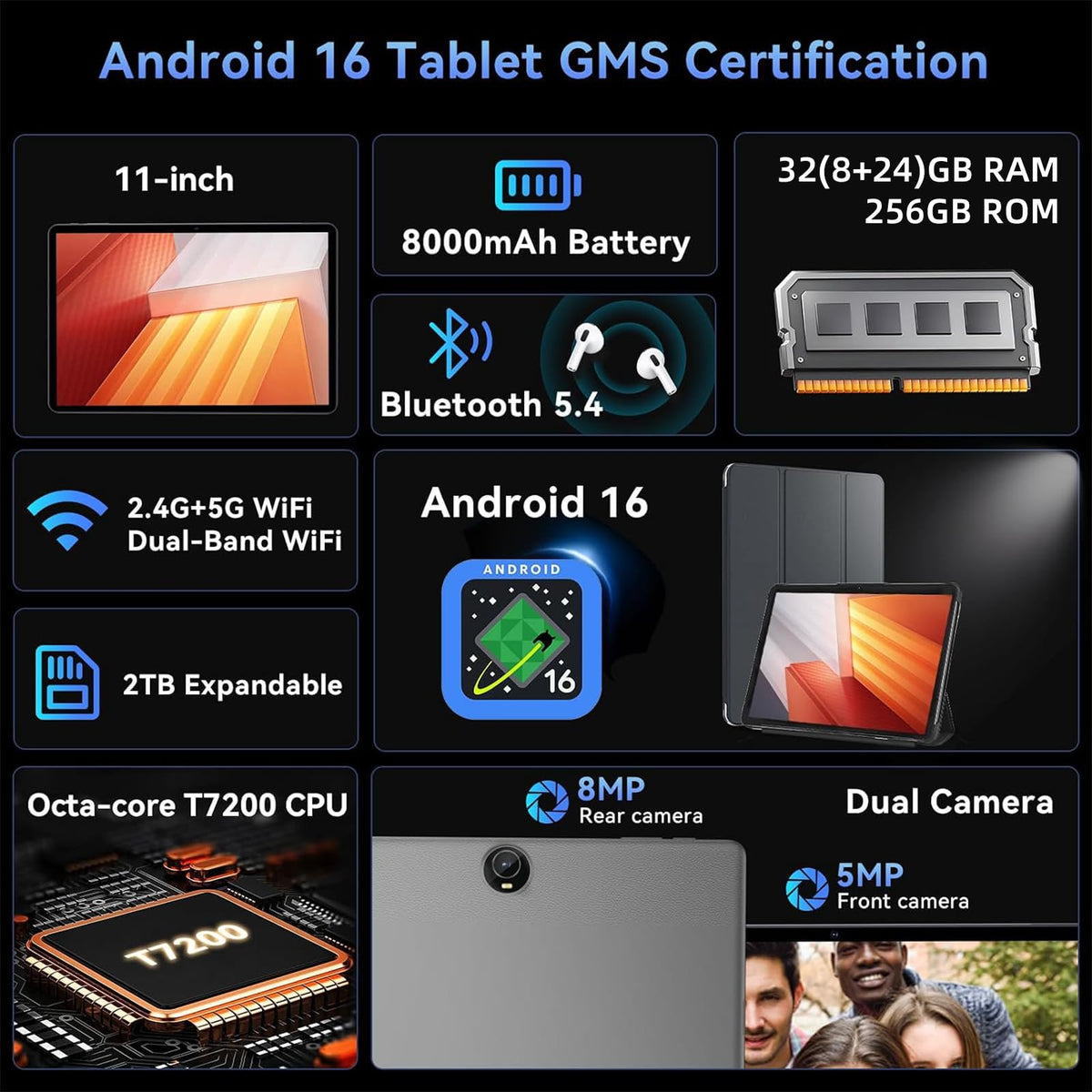 11 inch Tablet with Keyboard - Android 16 Tablet with 32GB+256GB+2TB Expand