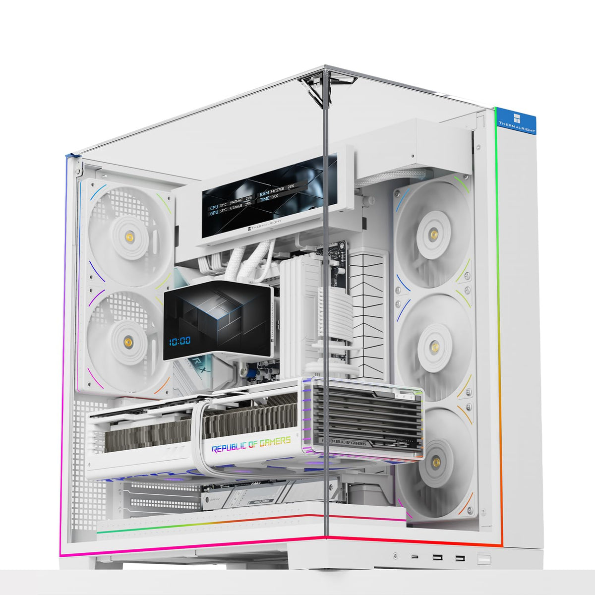Thermalright A70 Vision ATX Gaming case |Three Sides Without Stands,Panoramic Glass Panel |8 Fan Slots |Tower-Style Computer case |Equipped with Type-C Interface |Comes with a 9.16-inch LCD Display |