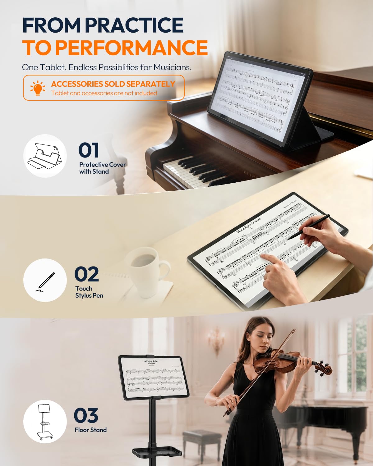 15.6 Inch Android 16 Tablet, FHD IPS Sheet Music Display for Musicians