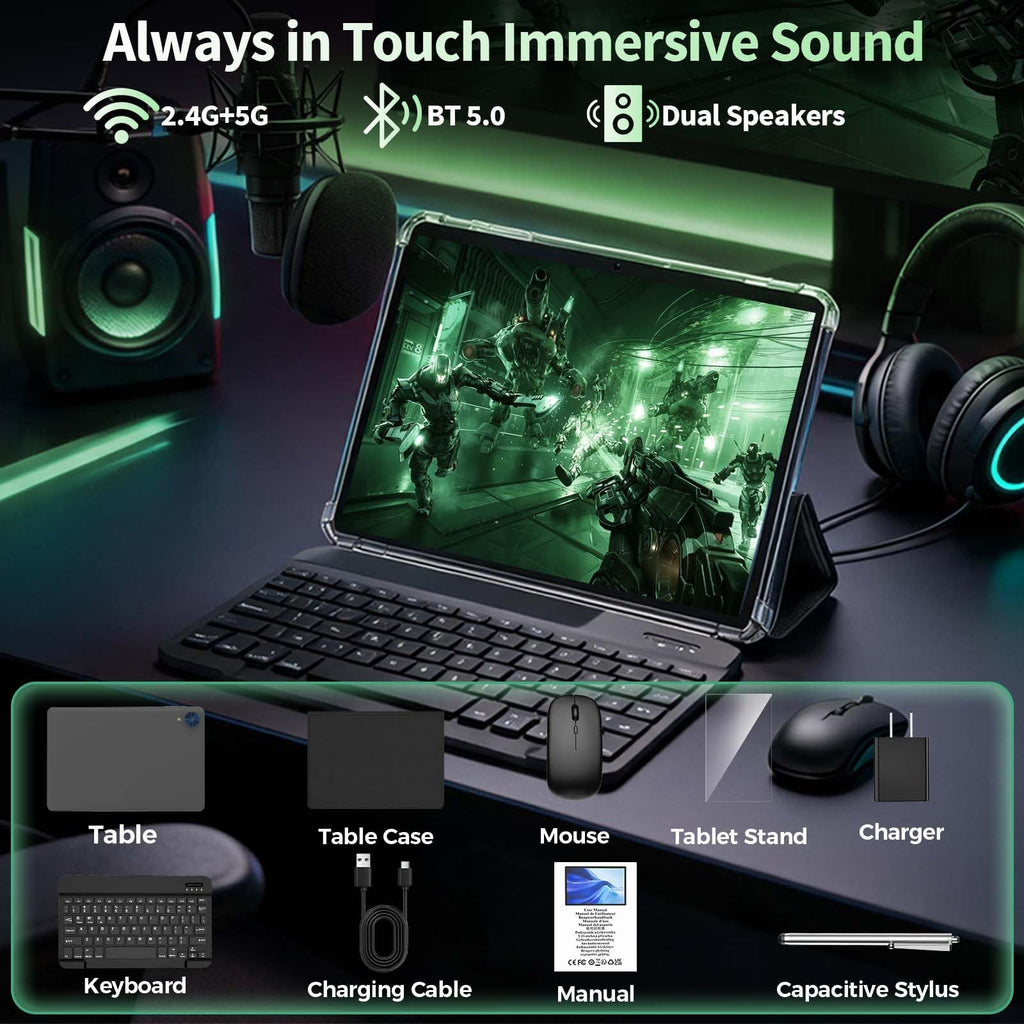 Tablet, 10 Inch Android 16 Tablet with Keyboard, Gemini AI, 32GB+256GB+2TB