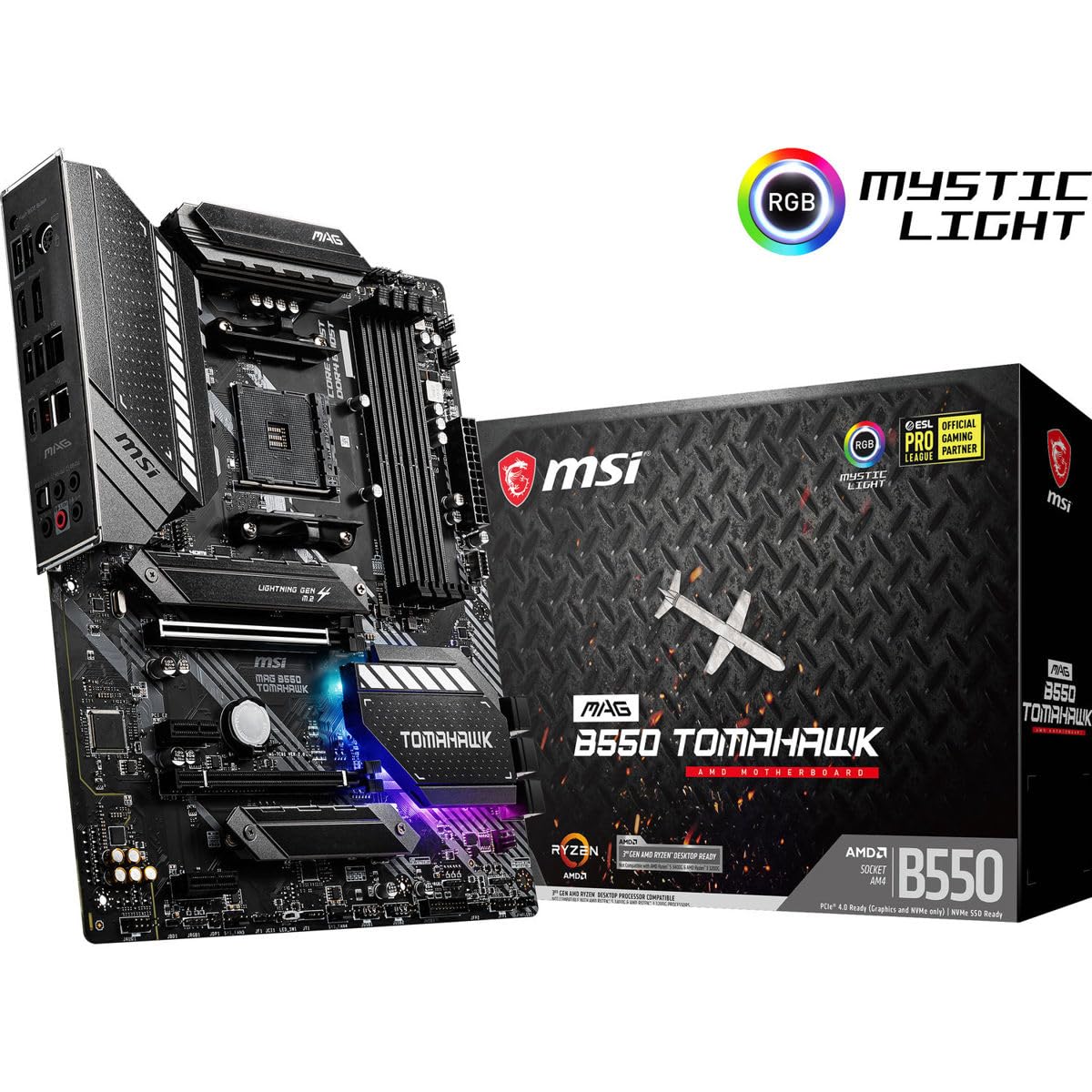 MSI MAG B550 Tomahawk Gaming Motherboard (AMD Ryzen 5000 Series, AM4, DDR4, PCIe 4.0, SATA 6Gb/s, M.2, USB 3.2 Gen 2, HDMI/DP, 2.5Gbps LAN, ATX)