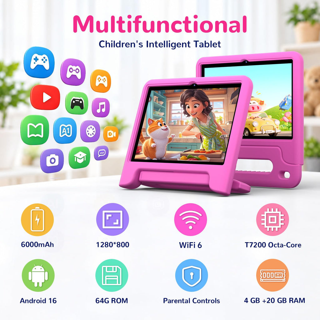 Kids Tablet 10.1" Android 16 Bundle: Keyboard, Mouse, Stylus, Headphones