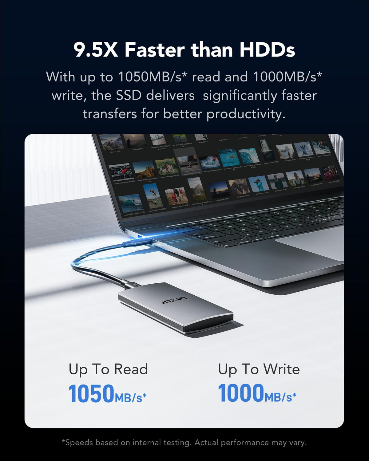 Lexar ES3 512GB Portable SSD Silver, USB 3.2 Gen 2 up to 1050MB/s