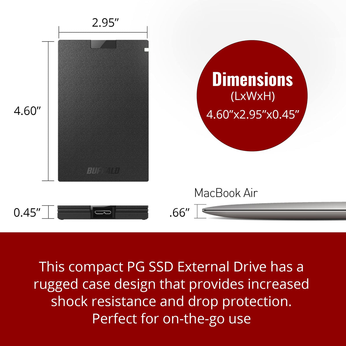 BUFFALO External SSD 500GB - Compatible with PS4 / PS5 / Windows/Mac - USB-C - USB-A - USB 3.2 - External Solid State Drive - ‎SSD-PG500U3B