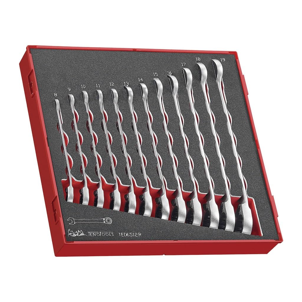 Teng Tools 12 Piece Metric Ratcheting Wrench Set 8-19 mm FOAM2 - TED6512R