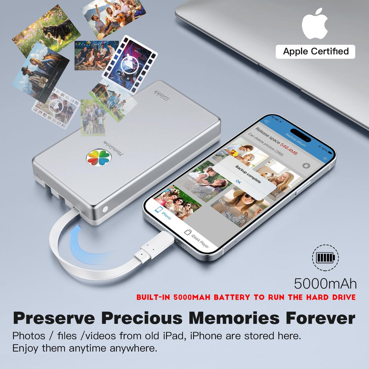 iDiskk APPL-e Certified 1TB External Hard Drive for iPhone,Auto Backup Data