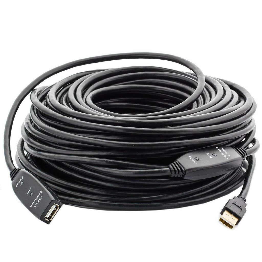 MutecPower 100 Feet Active USB Extension Cable 3.0 Male to Female with 3 Extension chipsets Signal Booster - Repeater Cord 30 Meters / 100 Feet (AC Power Supply Included)