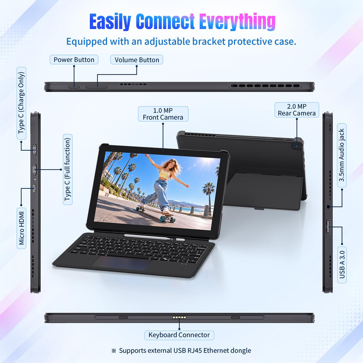 2 in 1 Laptop 10.1" Win11 Pro Tablet PC with Keyboard & Stylus Pen