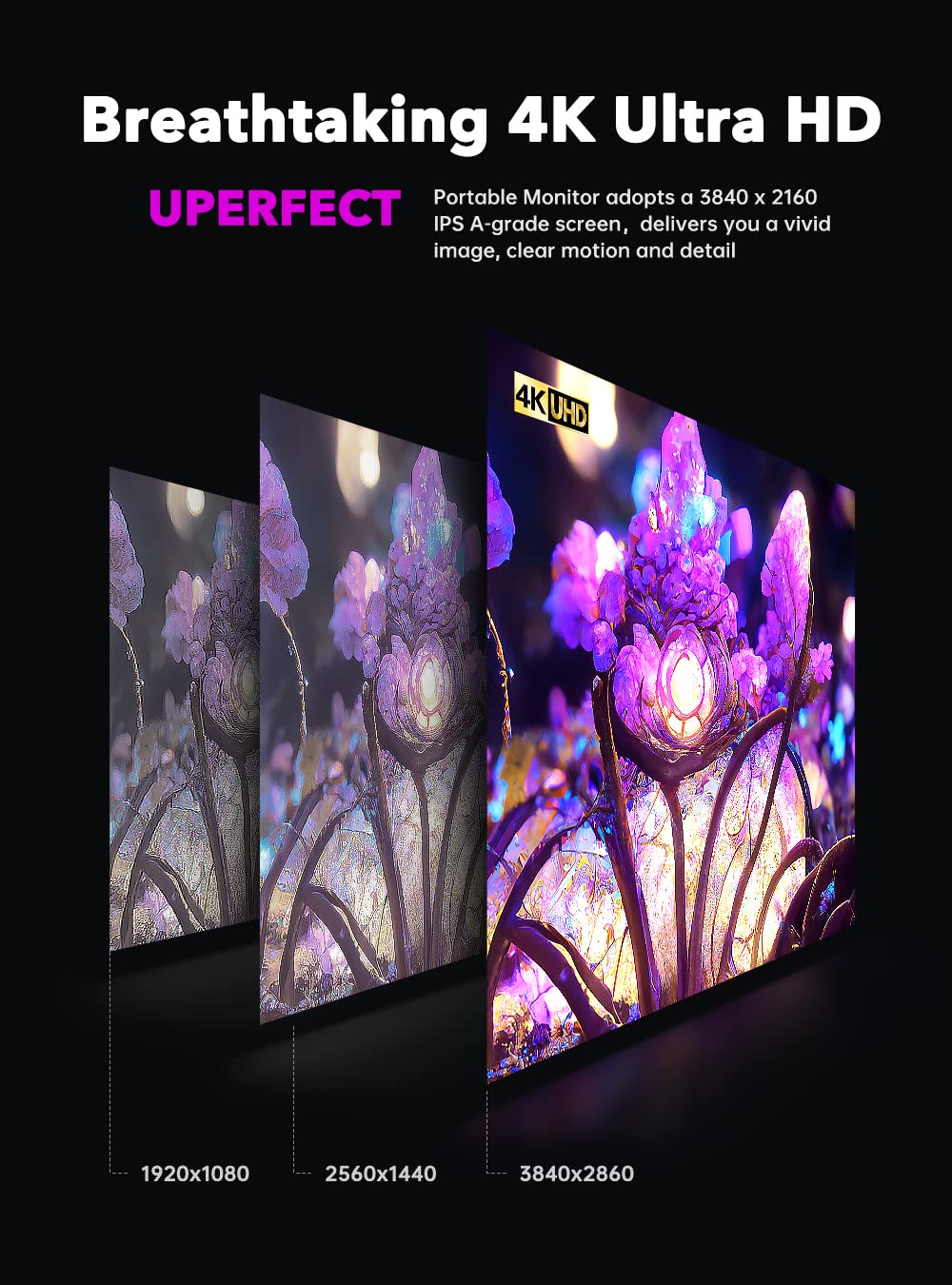 UPERFECT 17.3'' 4K Portable Monitor QLED, 600 Nits 150% sRGB 3840*2160 UHD