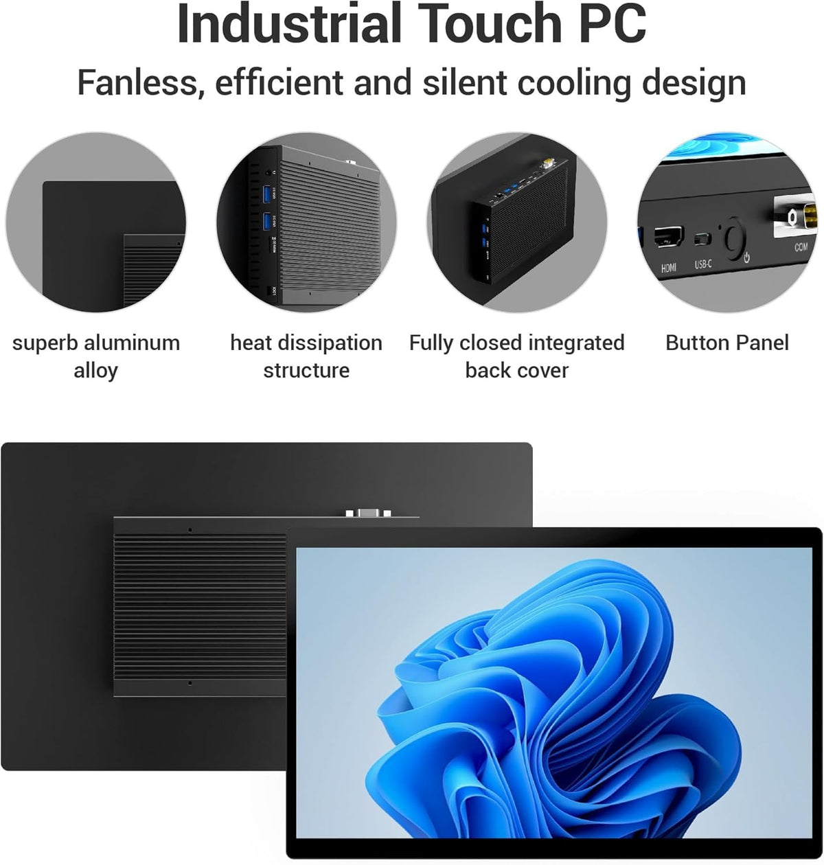 All-in-One Panel PC Industrial Touchscreen Tablet 15.6", Fanless Embedded Panel Computer Win11 Pro N5095 8GB RAM 128GB ROM, Tablet PC 1920 * 1080 IPS, 4xUSB3.0, Full FunctionType-C, HDMI, LAN