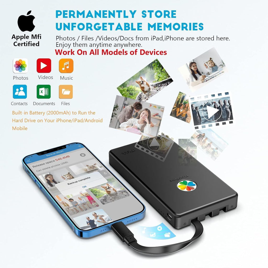 iDiskk App-le Certified 1TB External Hard Drive for iPhone18/17/16/15, iPad & MacBook Backup Photos, Videos, Music & Docs Compatible with iOS & Android Portable Storage for All Your Digital Files