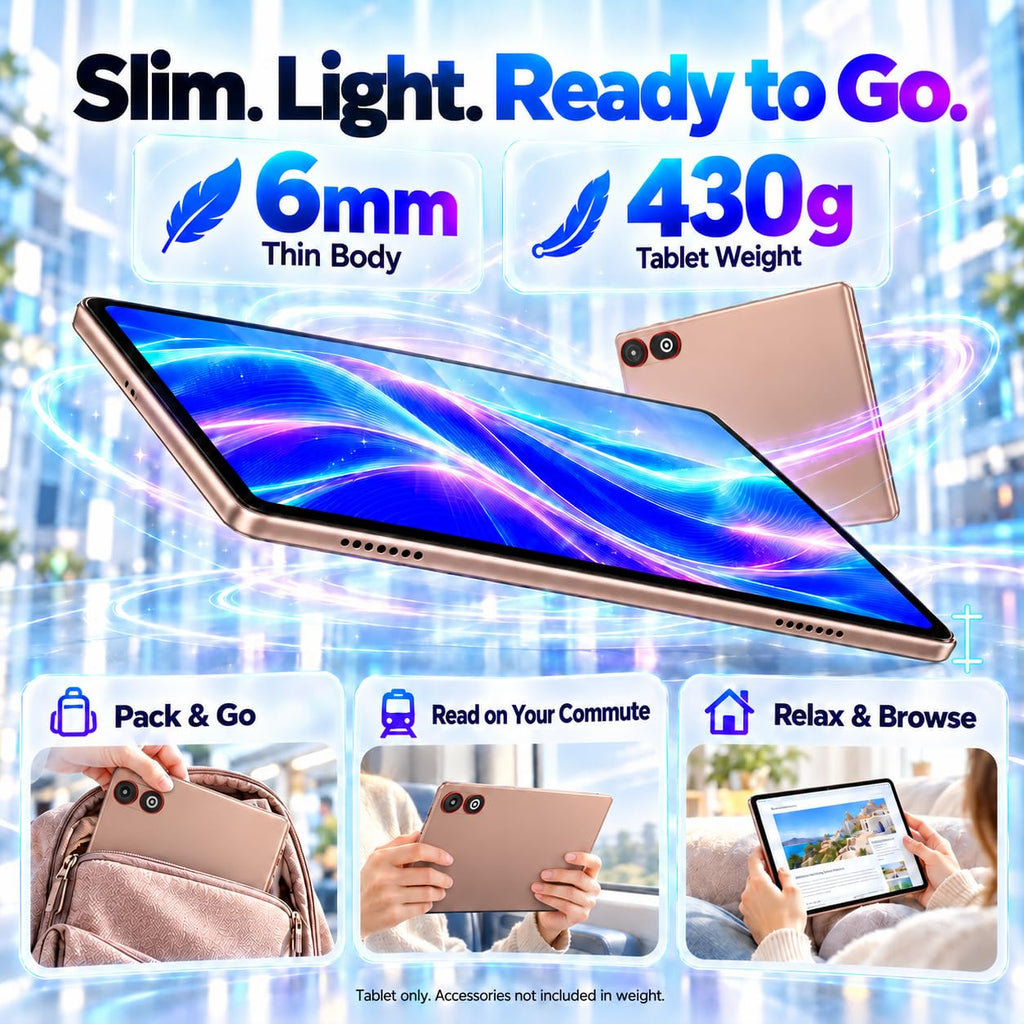 DMOAO Android 17 Tablet, 10.1 inch Tablet with Keyboard, Gemini AI, 30GB RAM+64GB ROM+1TB TF, WiFi 6, GMS, Widevine L1, Case Bundle, Gold