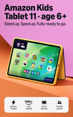 Amazon Kids Tablet 11 (newest model), Ages 6-12, 11" 2.5K display, 8GB RAM, Includes 1-year Kids+ content subscription, Parental controls, and Stellar Swirl slim hard case