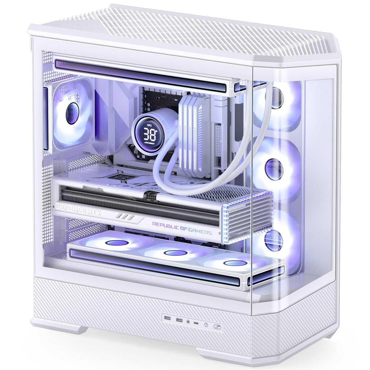 JONSBO D400 Black ATX Mid-Tower Pc Case,Three-Dimensional Beveled Curved Glass Design,Desktop Computer Case, Support BTF Motherboard/ATX Power supply/Dual360 AIO,10 Fan Positions,Black