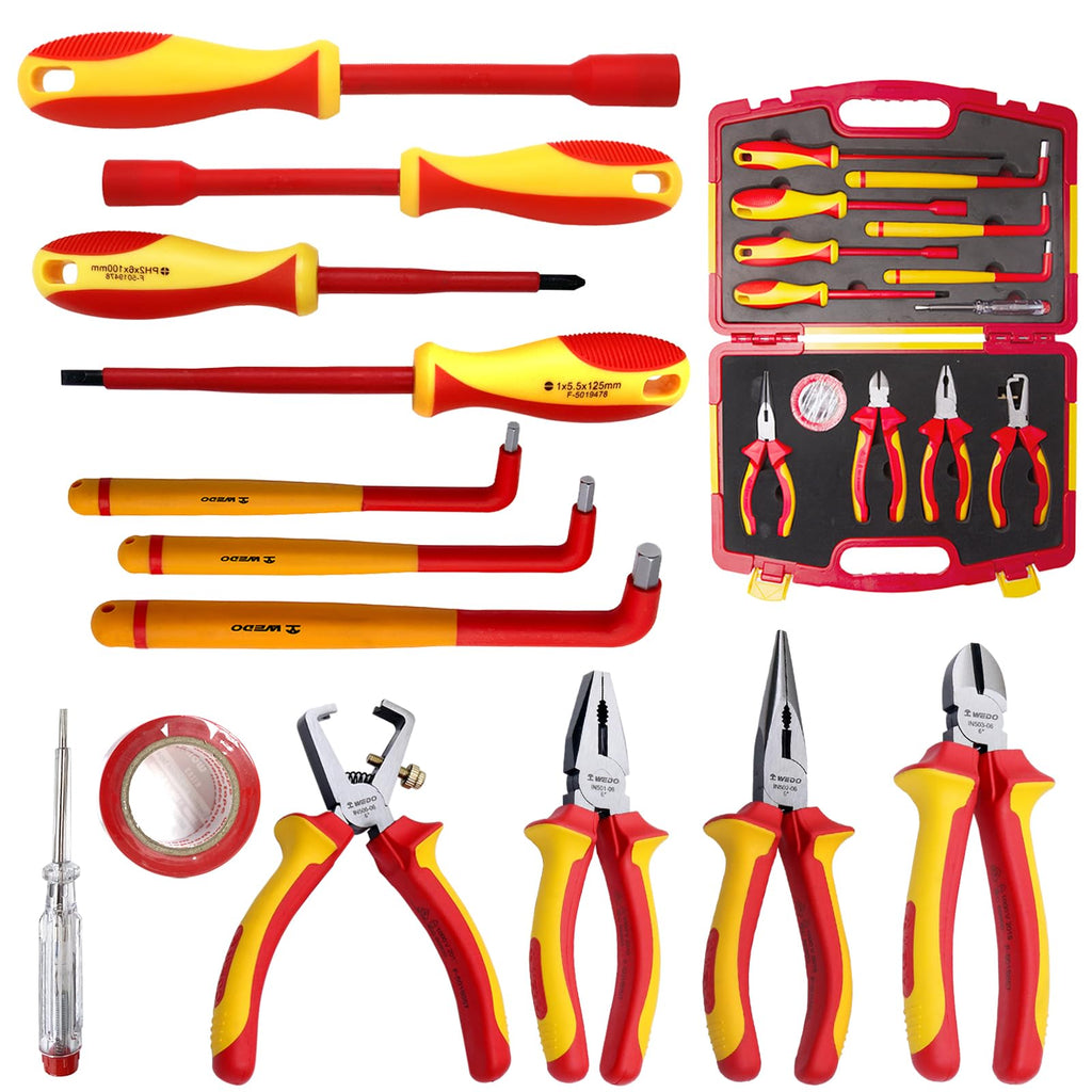 WEDO 13PCS 1000V Insulated Tool Set, Screwdriver & Pliers Set, Magnetic VDE Tools for Electrician, Repair Bag, Home Improvement DIY Tools