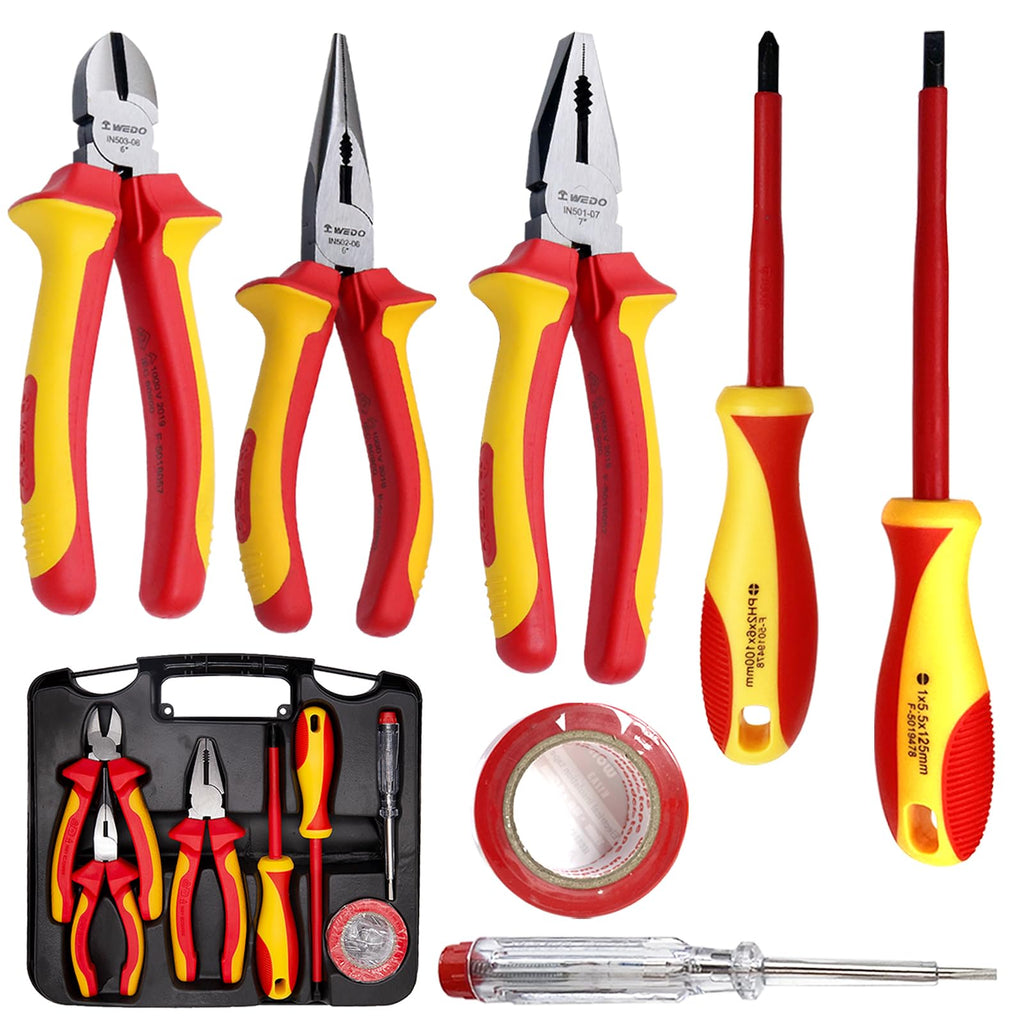WEDO 13PCS 1000V Insulated Tool Set, Screwdriver & Pliers Set, Magnetic VDE Tools for Electrician, Repair Bag, Home Improvement DIY Tools
