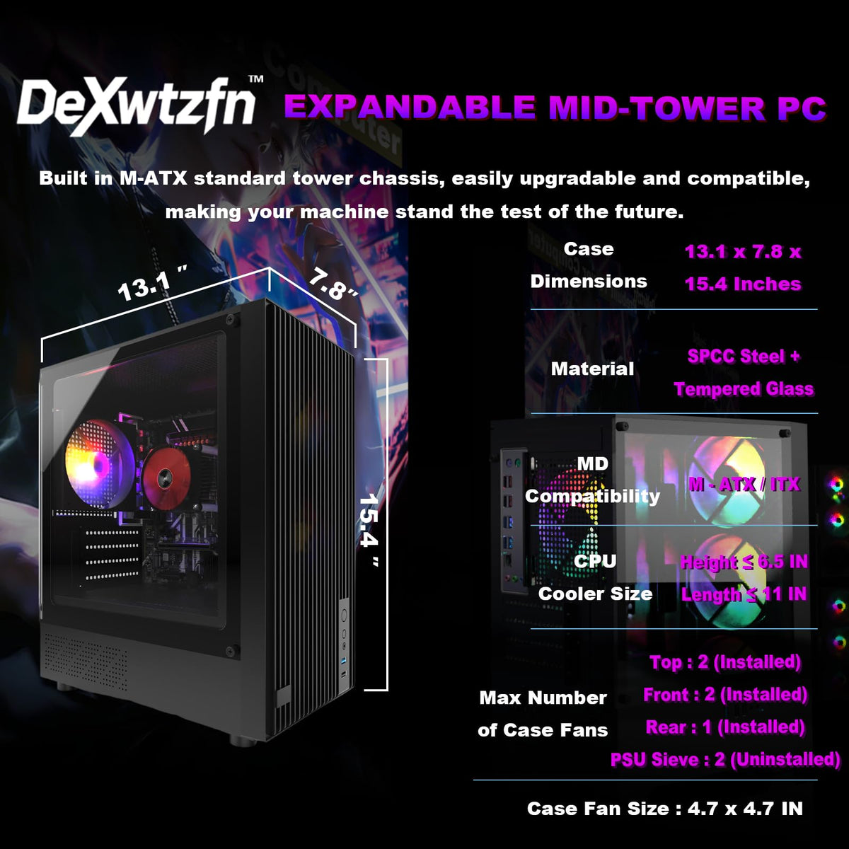 Budget Desktop Computer, i5 CPU Up to 3.6GHz, 8GB RAM, 256GB M.2 SSD, Integrated Graphics, Colorful Case Fans x 3, WiFi 6 + BT5.3, Prebuilt Computer for Home, Office and Study, Win 11 Home