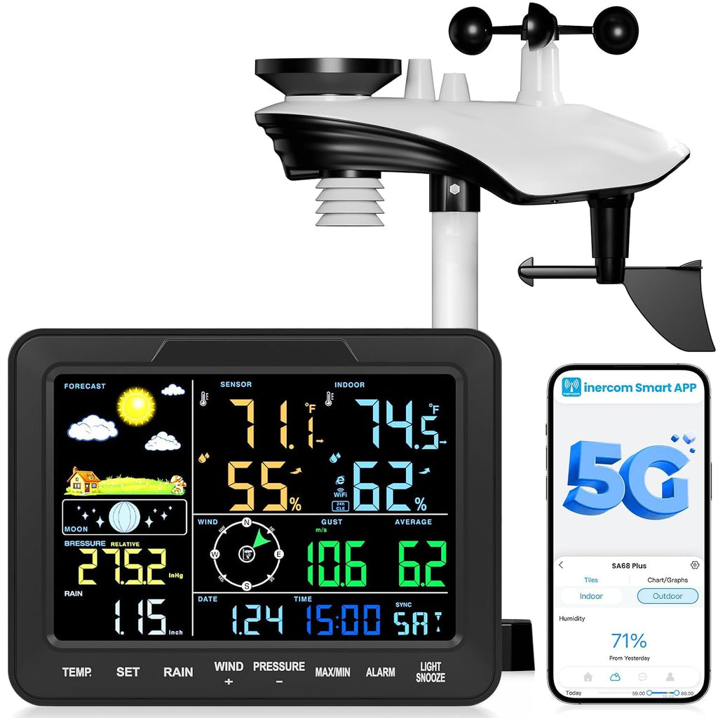 Sainlogic 5G/2.4G WiFi Smart Weather Station, Indoor Outdoor