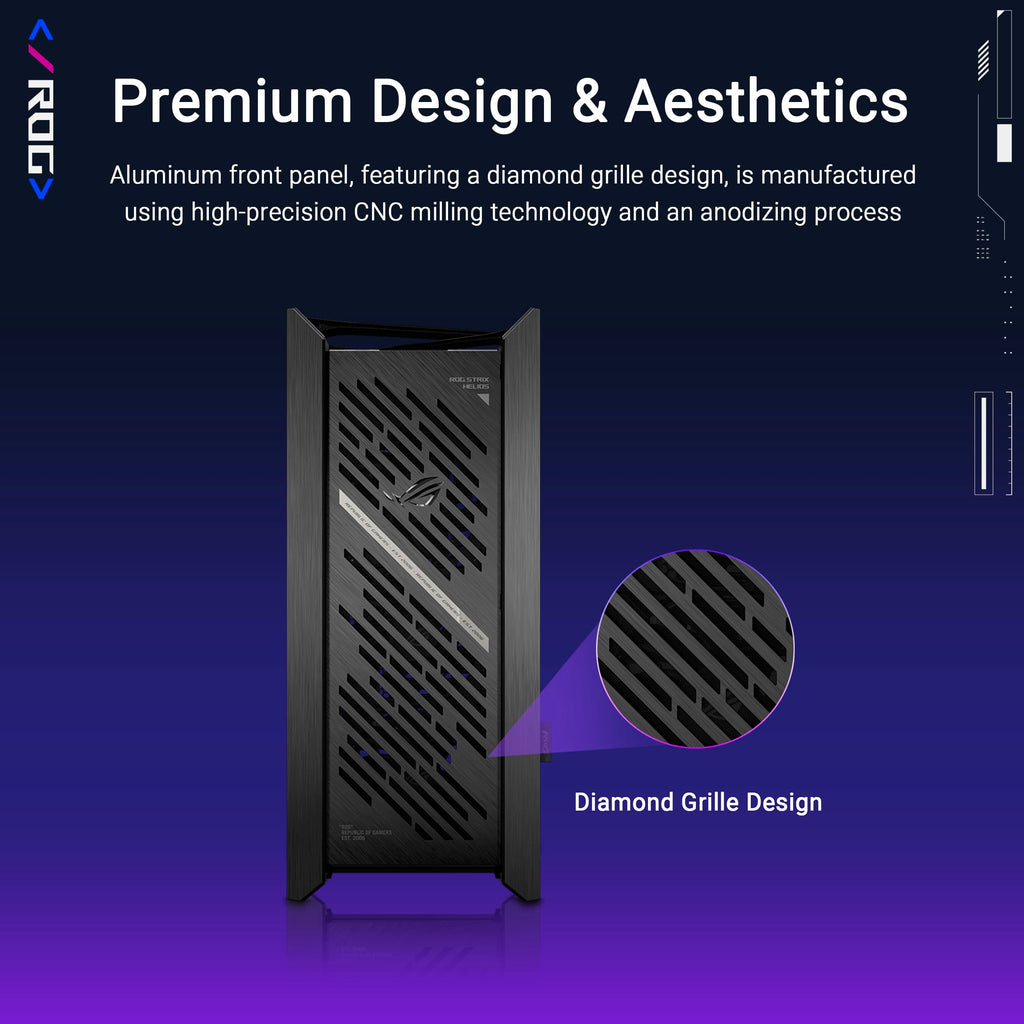 ASUS ROG Strix Helios II EATX Gaming PC case, with Dual Tempered Glass Side Panels, Support for Graphics Cards up to 450mm, Graphics Card Braces, Support up to 420mm radiators, 2 Year Warranty