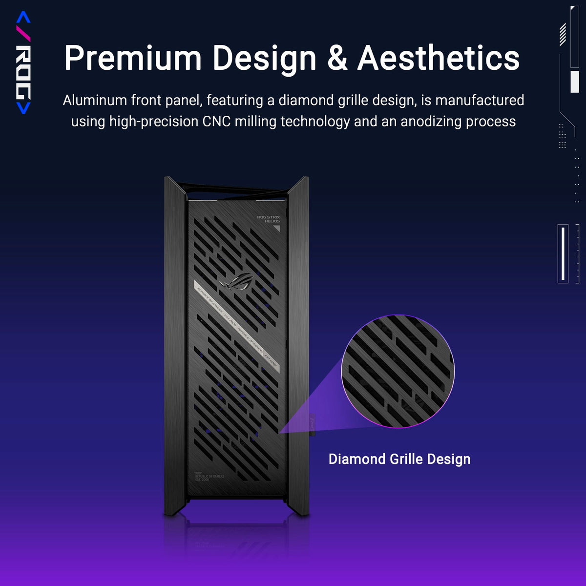 ASUS ROG Strix Helios II EATX Gaming PC case, with Dual Tempered Glass Side Panels, Support for Graphics Cards up to 450mm, Graphics Card Braces, Support up to 420mm radiators, 2 Year Warranty