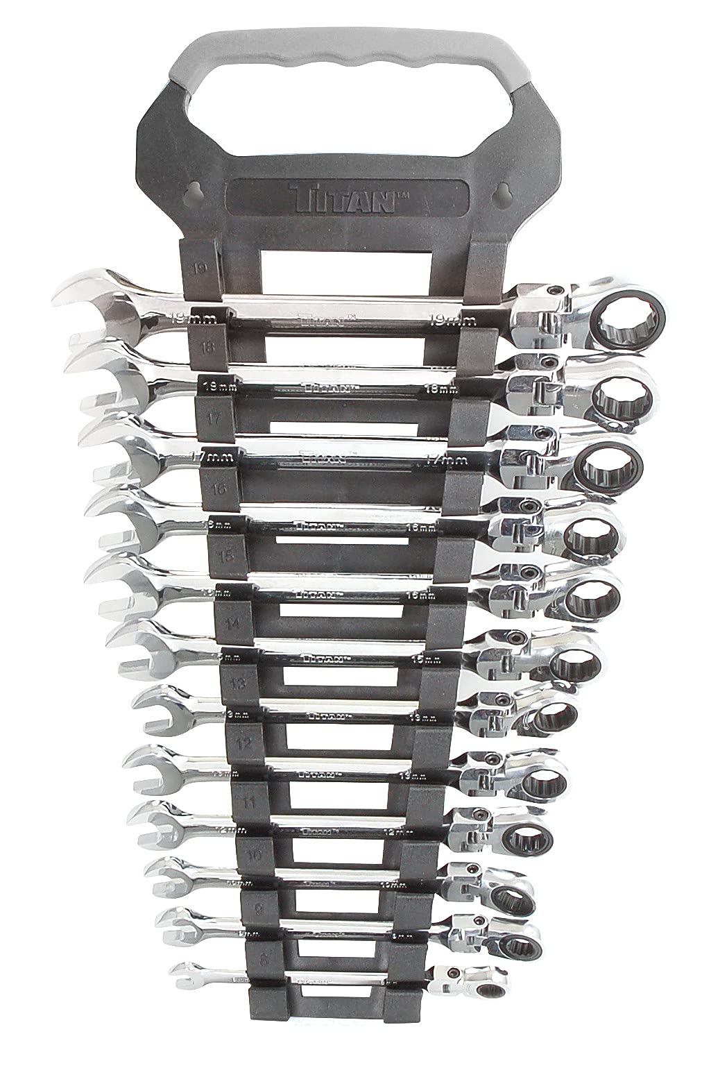 Titan 17366 13-Piece 12 Point 72 Tooth SAE Flex Head Ratcheting Combination Wrench Set