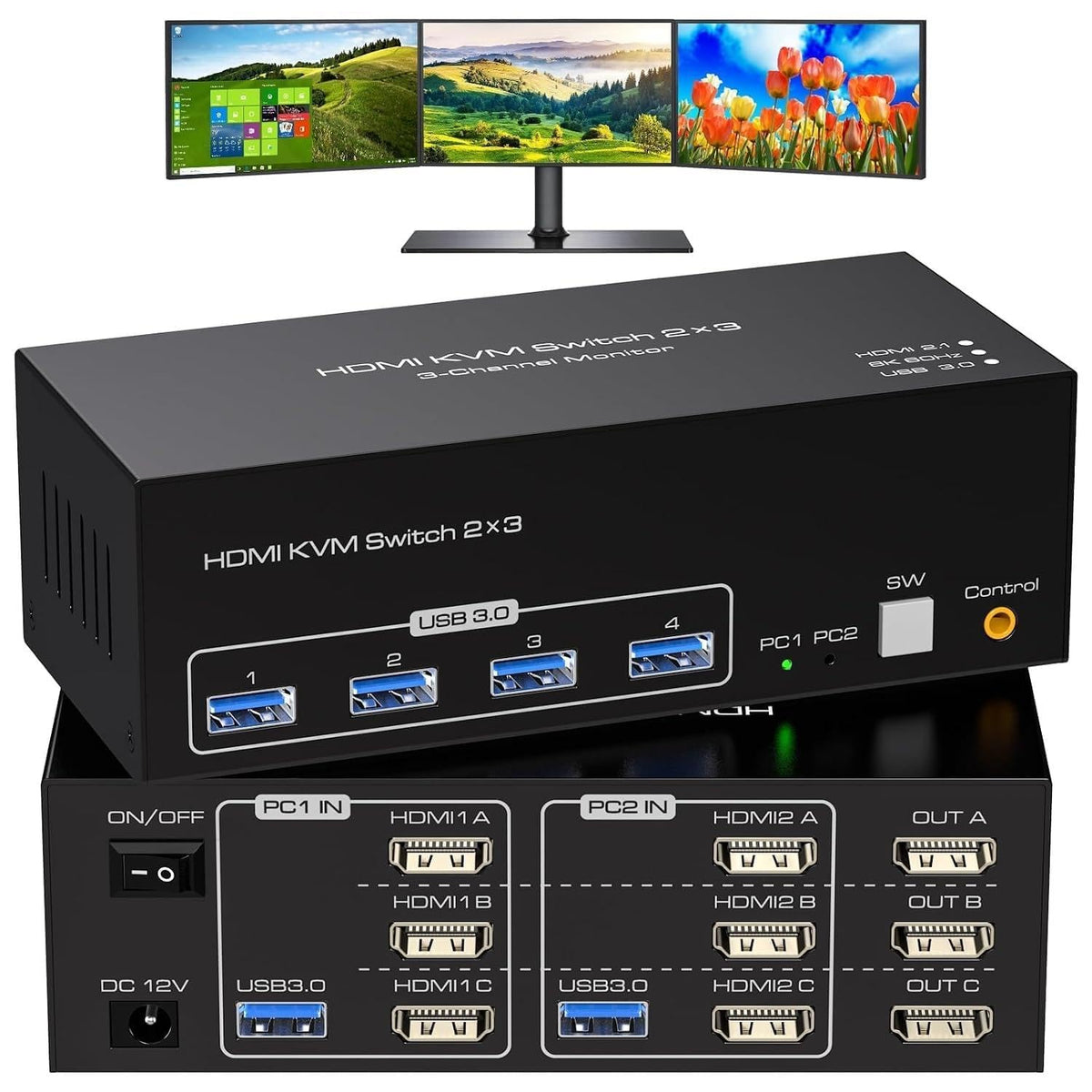 USB C KVM Switch 2 Monitors 2 Computers HDMI 4K60Hz EDID KVM Docking Station for 1 Laptop 1 Desktop Share Dual Monitor 13 in 1 Dock