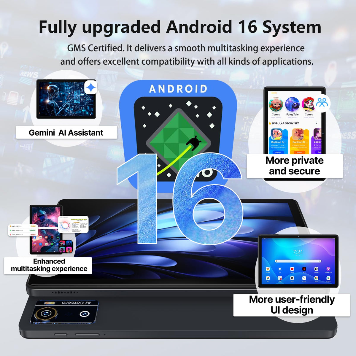 Android 16 Tablet 2026 Latest 10 Inch Tablet Octa-Core Processor AI Gemini 12GB RAM + 64GB ROM + 1TB Expand,7000mAh Battery,5GWiFi,8+13MP Camera 2in1 Tablets with Keyboard,Case,Mouse,Stylus