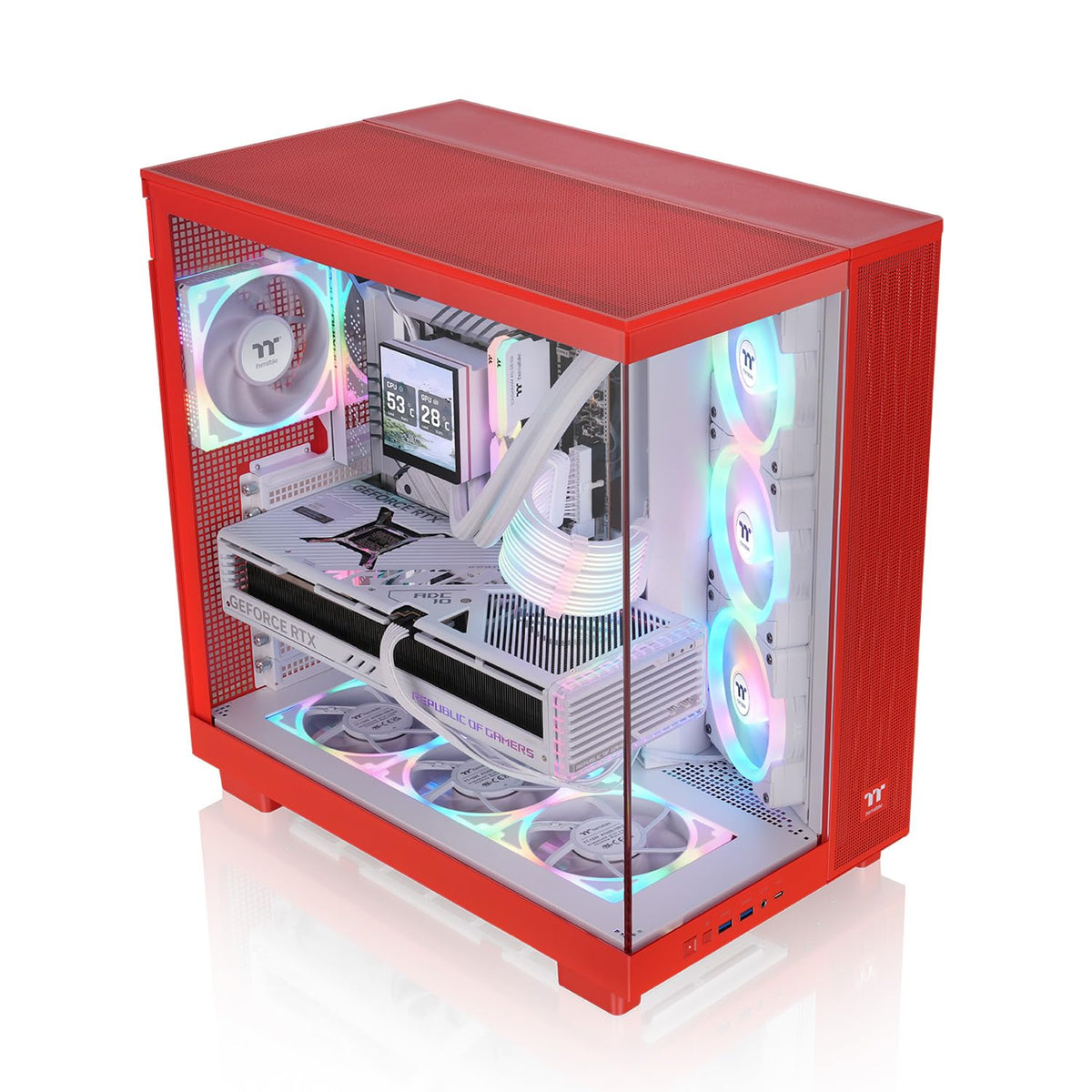 Thermaltake View 380 XL TG ARGB; 4x120mm ARGB Lite Fans Included; 360mm Radiator Support; 420mm GPU Clearance; Hidden Connector Support; Dual Chamber; Flaming Orange; CA-11E-00MRWN-00