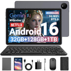 11 Inch Android 16 Tablet with Keyboard and Mouse, 32GB RAM 128GB ROM (1TB Expandable), Octa-Core Processor, 1920x1200 FHD IPS Display, 8000mAh Battery, 5G WiFi, Dual 5MP/8MP Camera, Bluetooth