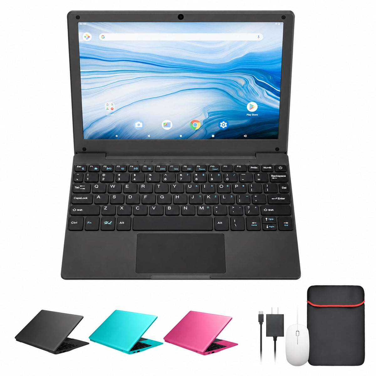 10.1 Inch Mini Netbook, Quad-Core Processor Laptop Computer, 2GB Memory 64GB Storage Android 12 Portable Notebook Built-in Webcam, WiFi & Bluetooth Keyboard & Mouse for Home Schooling & Office Work