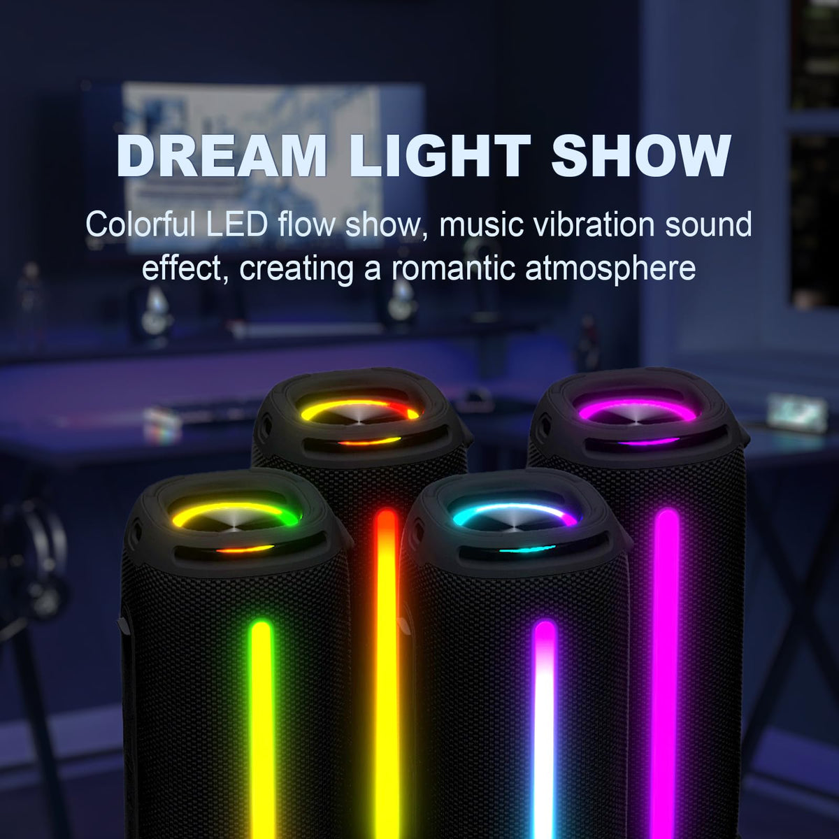 Bluetooth Speaker with 20W Deep Bass, Waterproof Wireless Outdoor Speaker with Colorful LED Lights, TWS Pairing, Loud Speaker for Party, Beach, Travel & Home (Black)