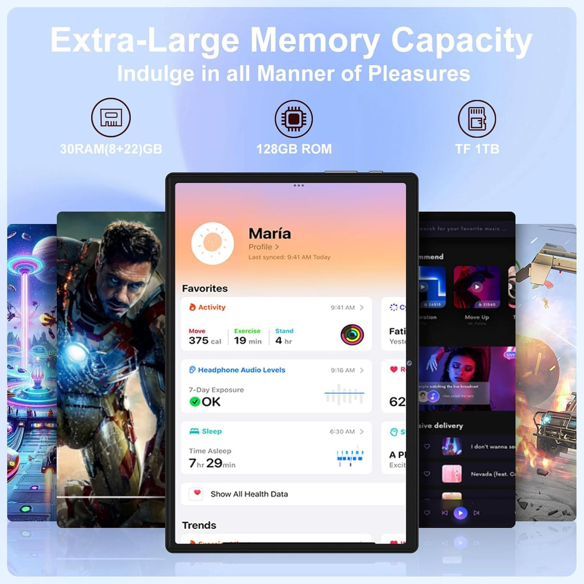 10.1 Inch Android AI Tablet, Full Metal Body, 30GB RAM+128GB ROM, 2TB TF Expandable, 8000mAh Battery, Incell IPS Display, 5G WiFi BT 5.0, Tablet with Keyboard & Mouse, Black