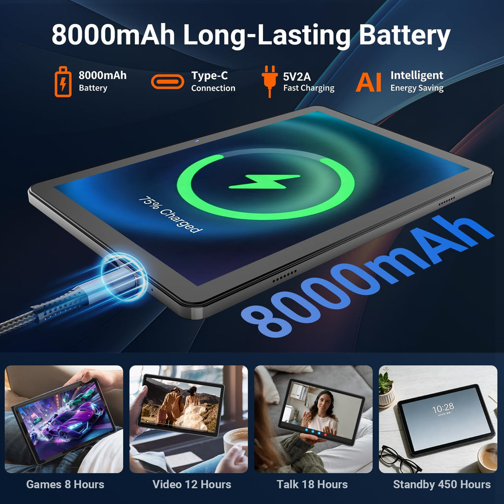 11 Inch Android 16 Tablet with Keyboard and Mouse, 32GB RAM 128GB ROM (1TB Expandable), Octa-Core Processor, 1920x1200 FHD IPS Display, 8000mAh Battery, 5G WiFi, Dual 5MP/8MP Camera, Bluetooth