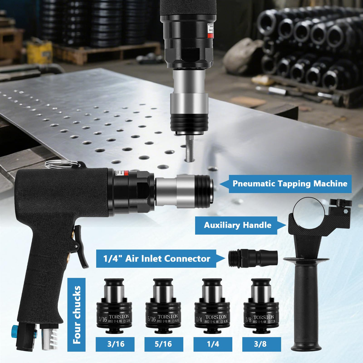 MXBAOHENG Pneumatic Tapping Machine w/ 4pcs ANSI Collets