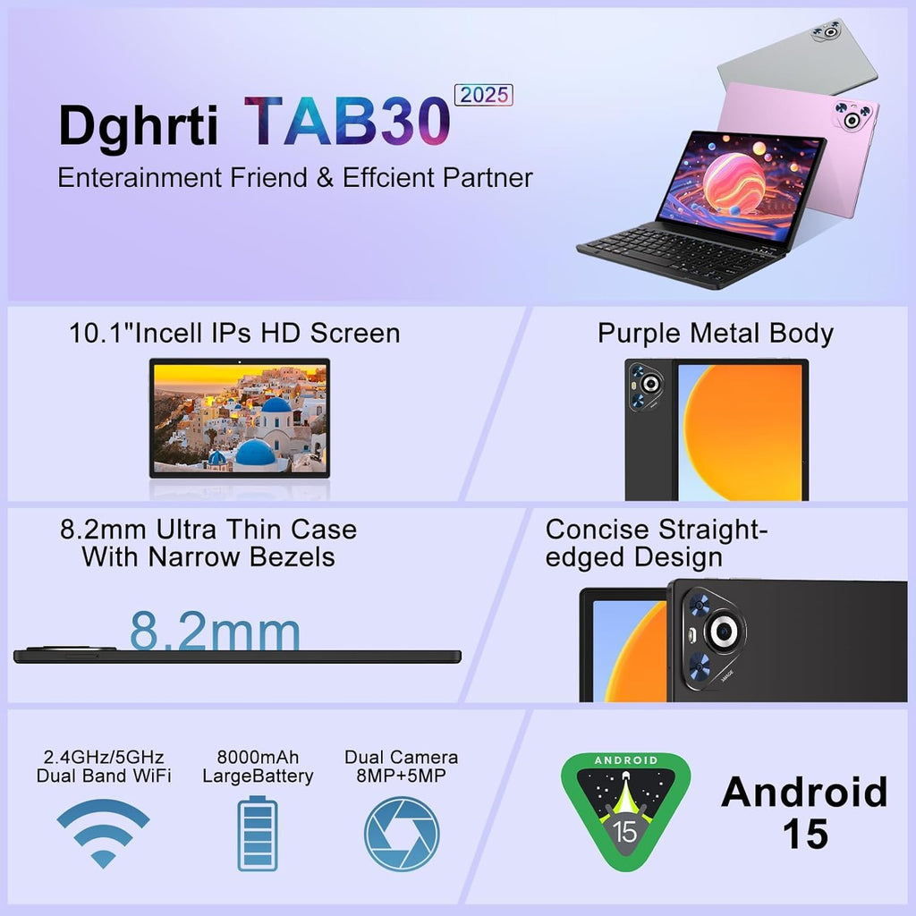 10.1 Inch Android AI Tablet, Full Metal Body, 30GB RAM+128GB ROM, 2TB TF Expandable, 8000mAh Battery, Incell IPS Display, 5G WiFi BT 5.0, Tablet with Keyboard & Mouse, Black