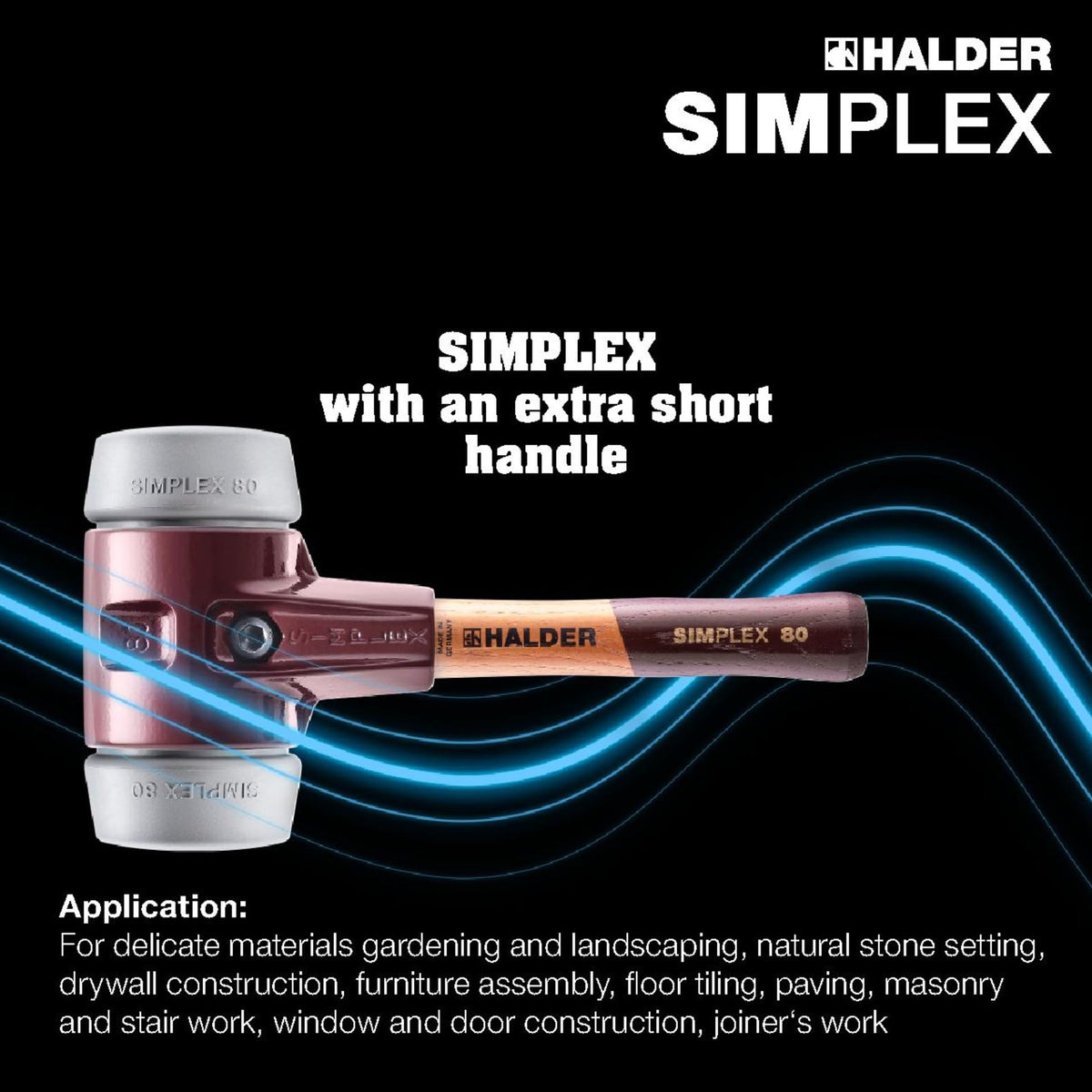 Halder Simplex Soft-Faced Mallet 3003.082 – TPE-Mid Inserts, Cast Iron Housing with Handle Protection Sleeve, Extra Short Hickory Handle, Vibration–Damping, 80mm, 5.8 lbs.