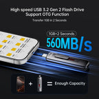SSK USB Drive 2TB up to 550MB/s External SSD USB C+A 3.2 Thumb Drive