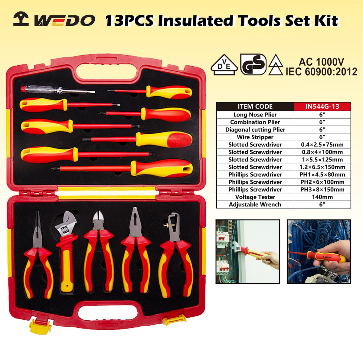 WEDO 13PCS 1000V Insulated Tool Set, Screwdriver & Pliers Set, Magnetic VDE Tools for Electrician, Repair Bag, Home Improvement DIY Tools