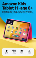 Amazon Kids Tablet 11 (newest model), Ages 6-12, 11" 2.5K display, 8GB RAM, Includes 1-year Kids+ content subscription, Parental controls, and Stellar Swirl slim hard case