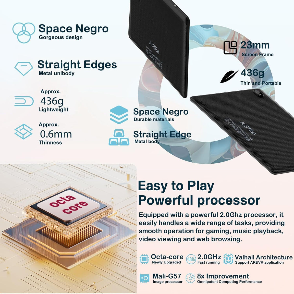 JUSYEA Tablet 10 Inch Android, 12GB+128GB+1TB TF, Family Edition, 5G+2.4G WiFi, 2.0GHz Dual-Core Processor, BT 5.0, 6000mAh Battery, 8MP+5MP Cameras, Includes EVA Case-Black