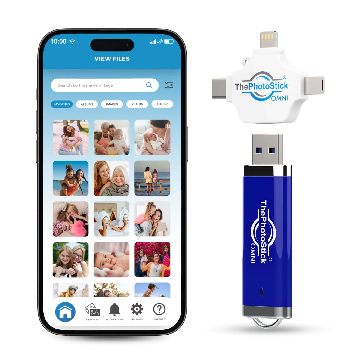 ThePhotoStick® Omni 256GB Photo Backup for iPhone, Android and Computers