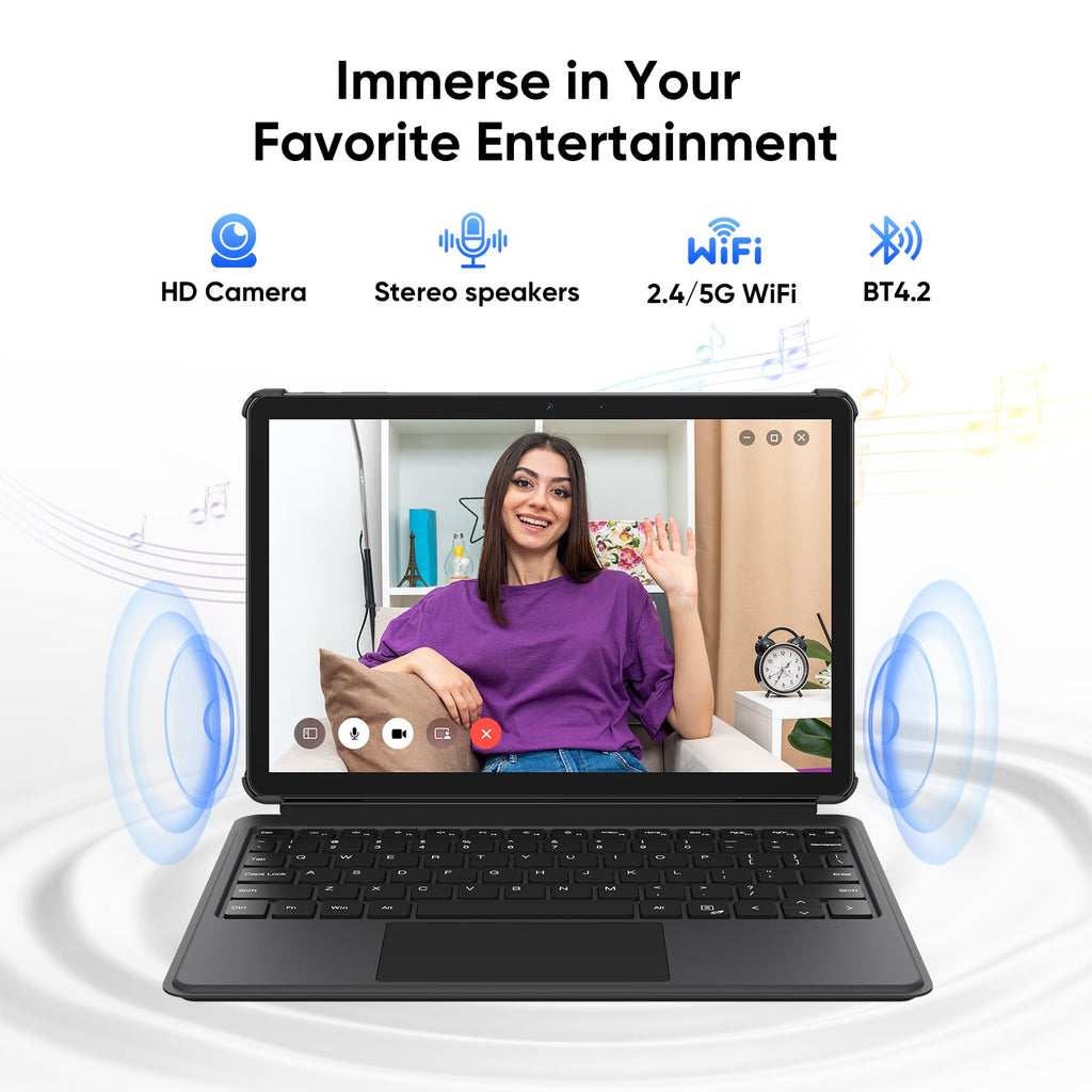 10.1" Touchscreen Tablet PC/Mini Computer with Keyboard & Pen, 12GB RAM 256GB SSD, Core m3 up to 3.4GHz, Win 11 Pro, Office 2024, USB-C, Micro HDMI, BT 5.0, WiFi 5 – Gray
