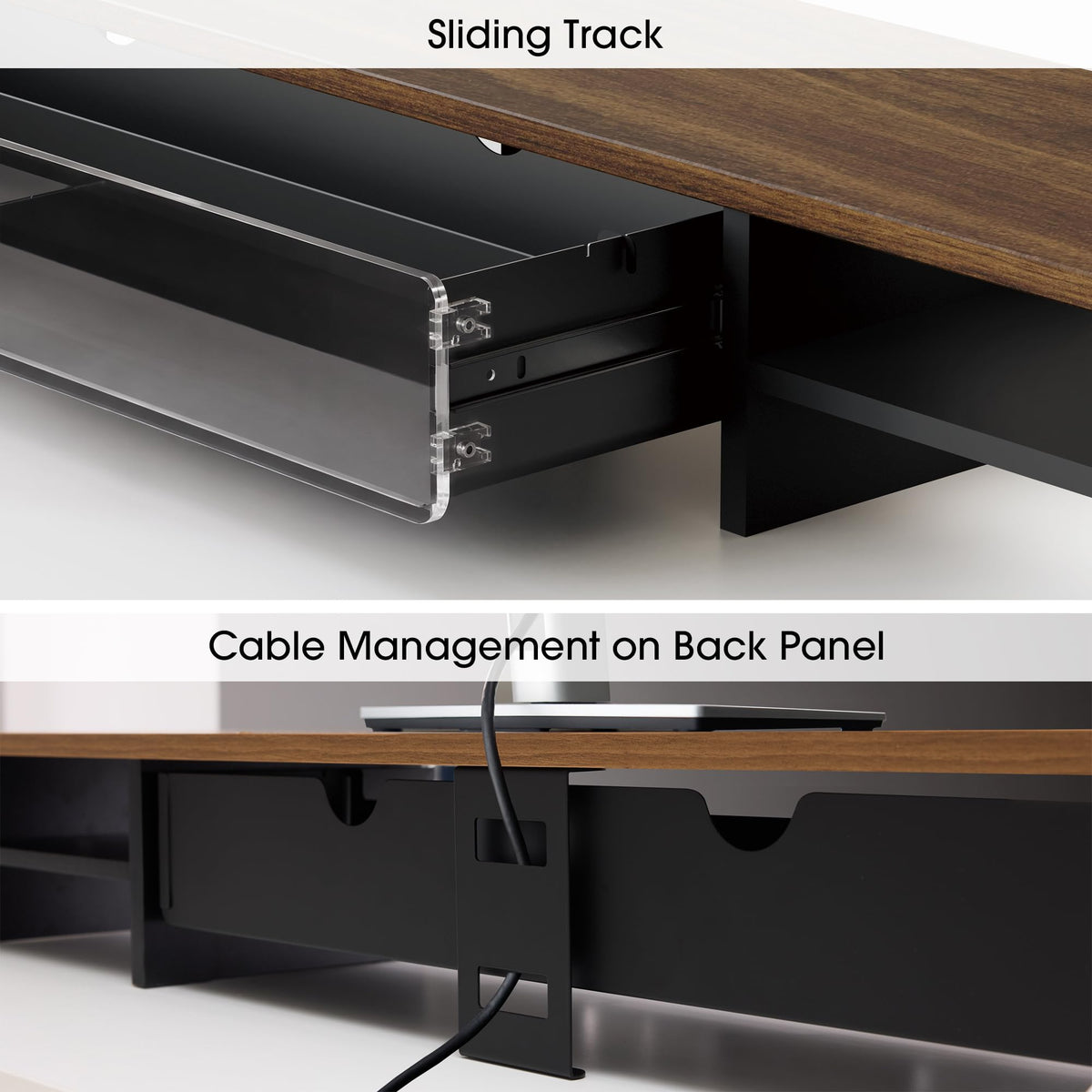 Fenge 42.5-inch Dual Monitor Stand Riser with Large Acrylic Drawer, Brown